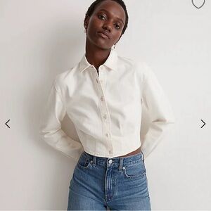 Madewell Denim Pleated Cropped Button-Up Shirt